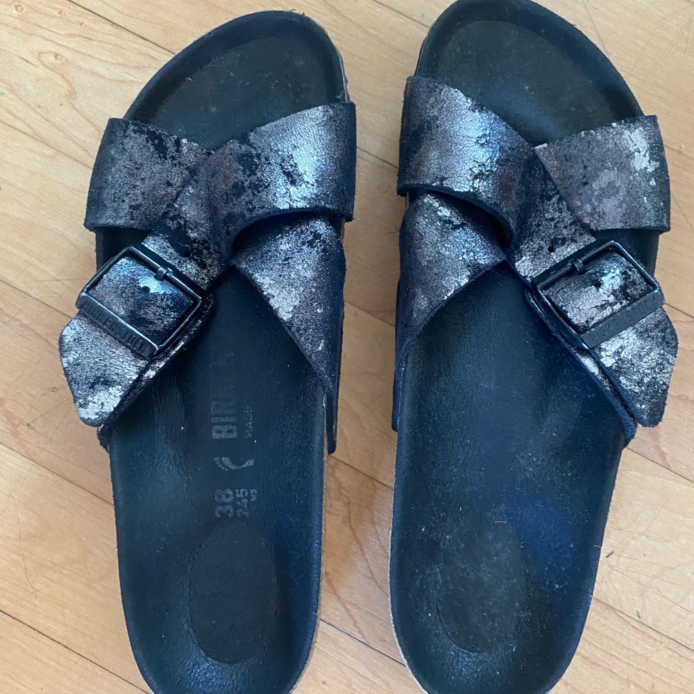 Distressed metallic Birkenstock